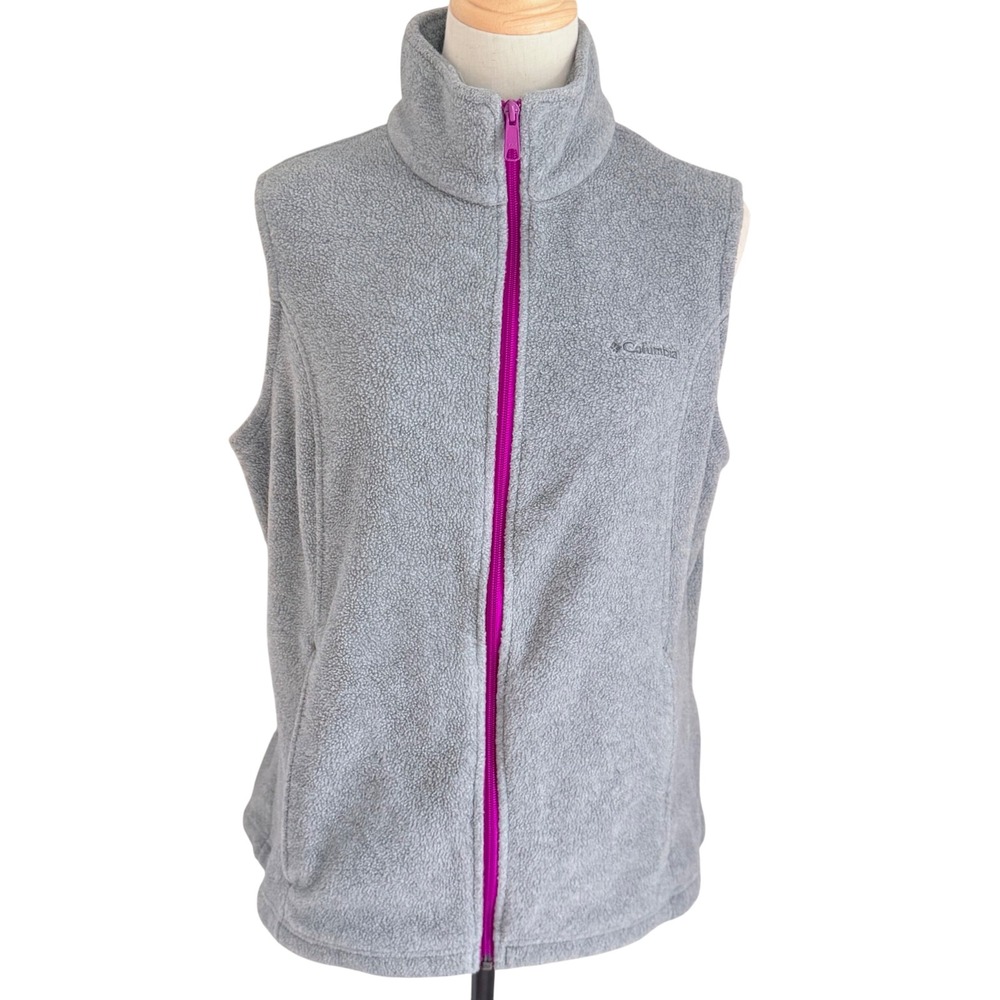 Columbia Womens Fleece Vest Grey Pink Zip WL1023 Gorpcore Hiking Outdoor Layer